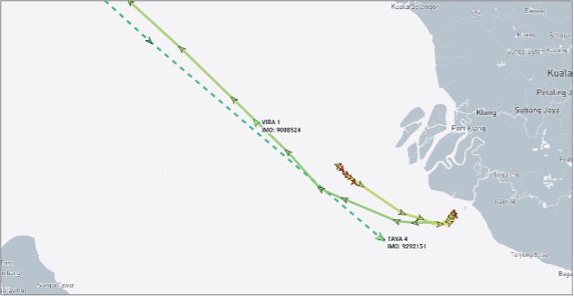 Iran-flagged cargo ships in the Malacca Strait on October 20 (Credit: Marine Traffic)