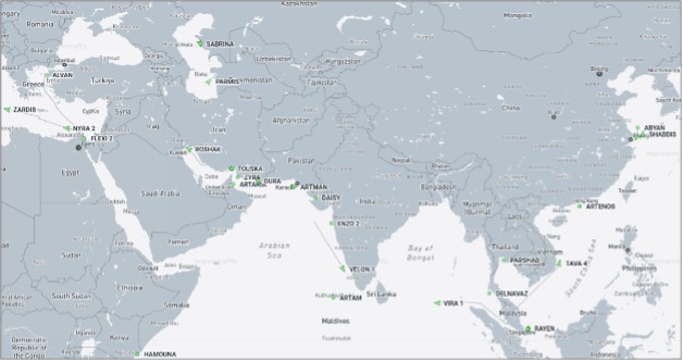 Iran-flagged cargo vessels across the region on October 23 (Credit: Marine Traffic)