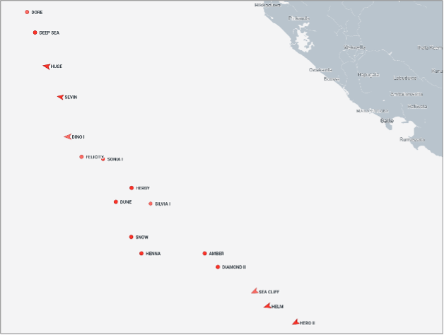 Empty Iran-flagged tankers near Galle, Sri Lanka on August 17 (Credit: Marine Traffic)