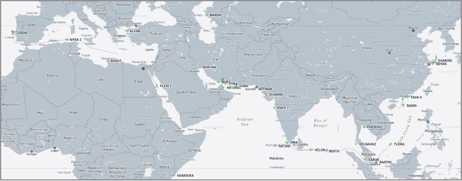 Iran-flagged cargo vessels across the region on October 27 (Credit: Marine Traffic)