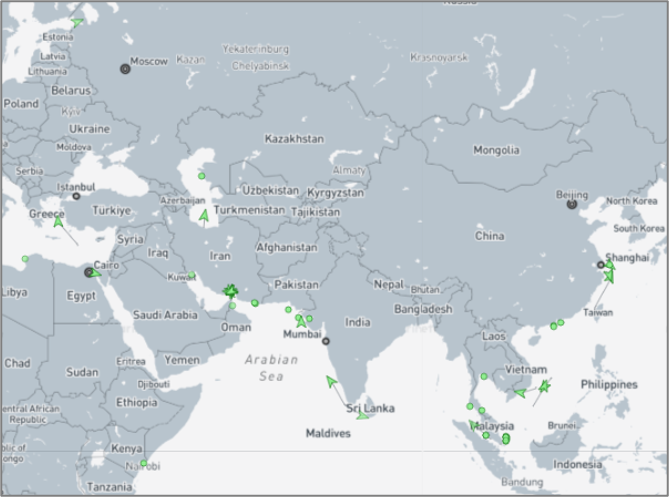 Iran-flagged cargo vessels across the region on August 18 (Credit: Marine Traffic)