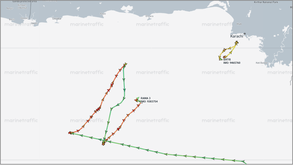 Iran-linked cargo ship RAMA 3, in the Gulf of Oman on August 20 (Credit: Marine Traffic)