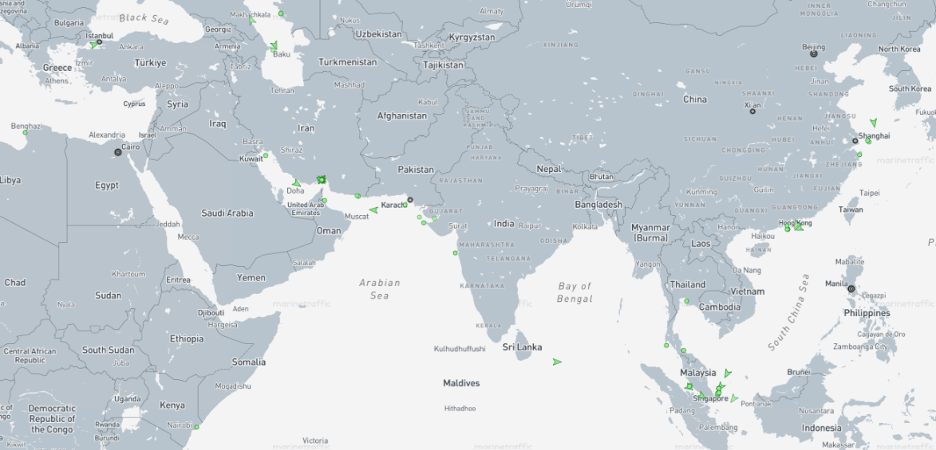Iran-flagged cargo vessels across the region on August 21 (Credit: Marine Traffic)
