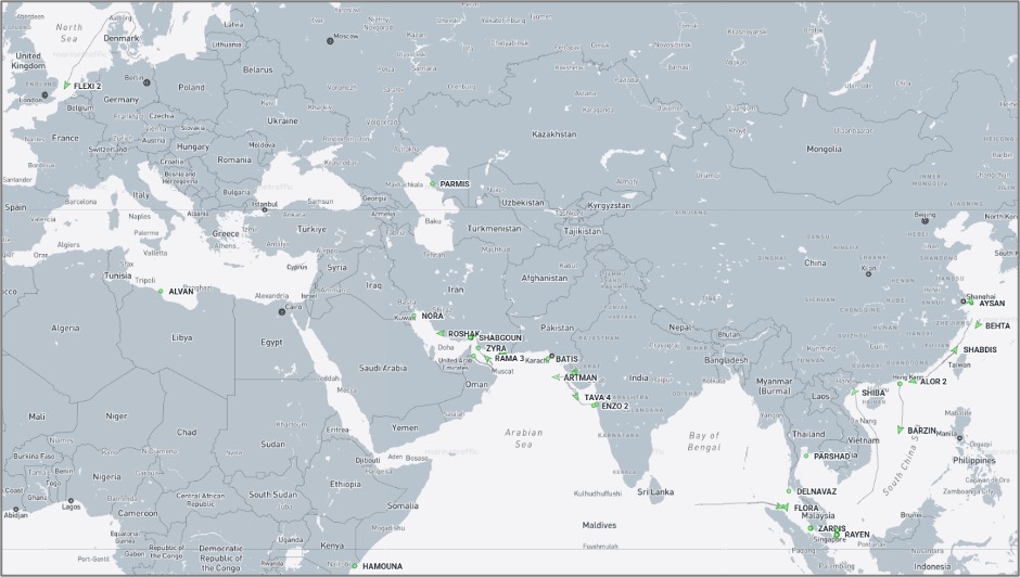 Iran-flagged cargo vessels across the region on October 5 (Credit: Marine Traffic)