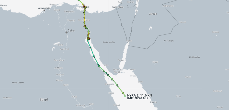 Iranian flagged cargo ship in the northern Red Sea on July 29 (Credit Marine Traffic)