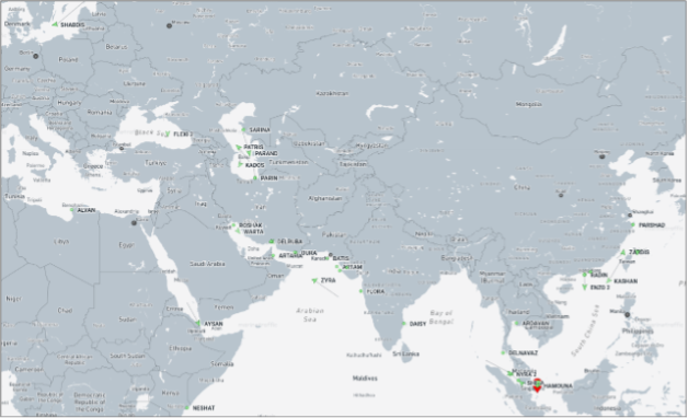 Iran-flagged cargo vessels across the region on August 24 (Credit: Marine Traffic)