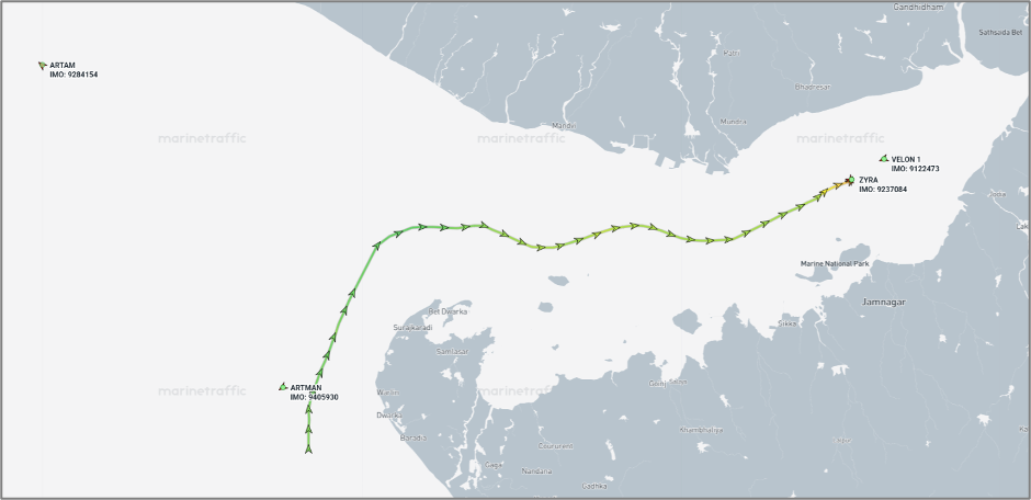 Iran-flagged cargo ships in the Gulf of Kutch on August 26 (Credit: Marine Traffic)