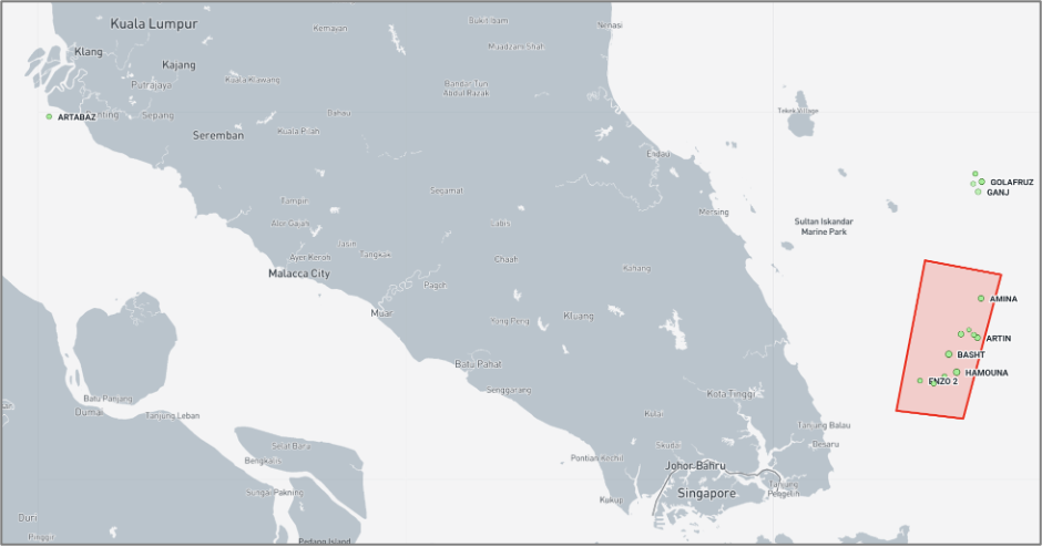 Iran-linked cargo vessels in Port Klang and Malaysian EOPL on September 1 (Credit: Marine Traffic)