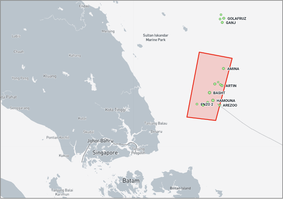 Iran-linked cargo vessels in the Malaysian EOPL on September 2 (Credit: Marine Traffic)