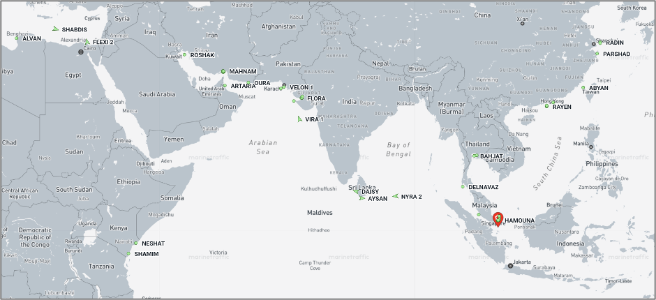 Iran-flagged cargo vessels across the region on September 3 (Credit: Marine Traffic)