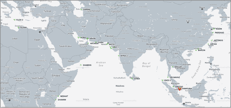 Iran-flagged cargo vessels across the region on September 8 (Credit: Marine Traffic)