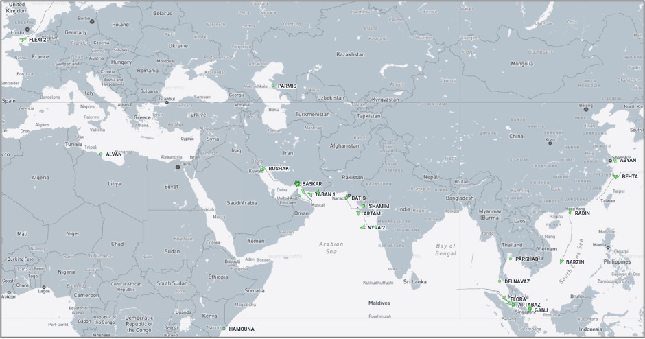 Iran-flagged cargo vessels across the region on October 6 (Credit: Marine Traffic)
