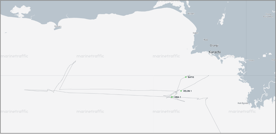 Iranian cargo ships near Karachi OPL on September 14 (Credit: Marine Traffic)