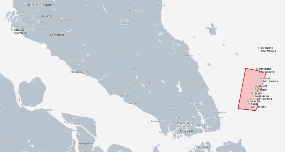 Iran-flagged cargo ships near Malaysia on September 22 (Credit: Marine Traffic)