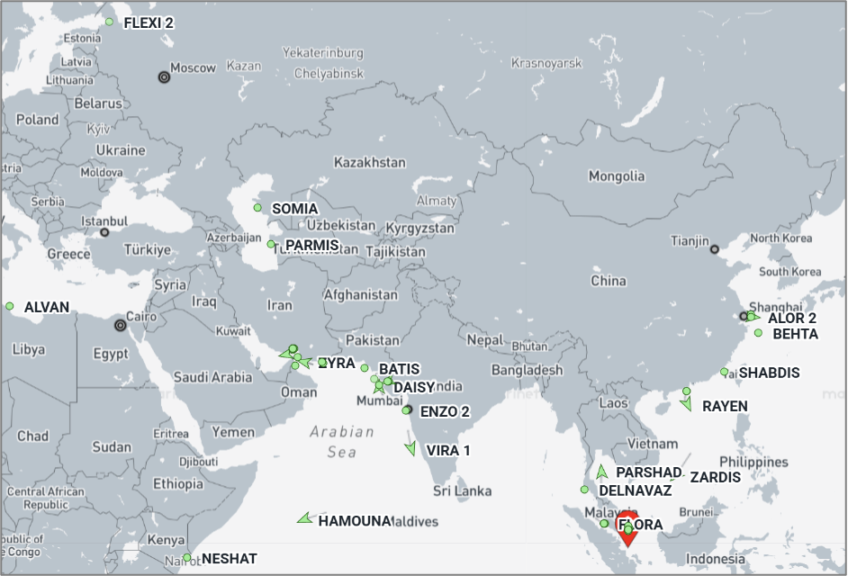 Iran-flagged cargo vessels across the region on September 29 (Credit: Marine Traffic)