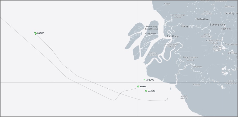 Iran-flagged cargo ships near Port Klang anchorage on October 7 (Credit: Marine Traffic)