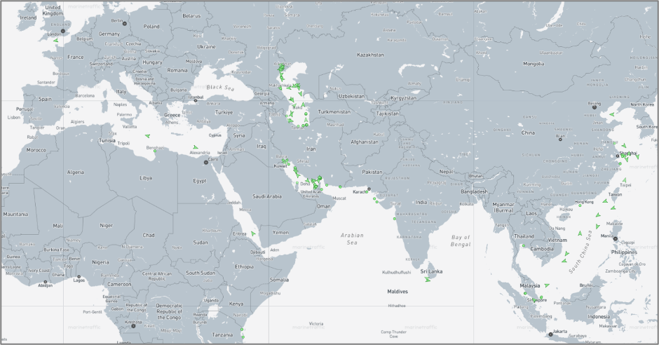 Iran-flagged cargo vessels across the region on July 31 (Credit: Marine Traffic)