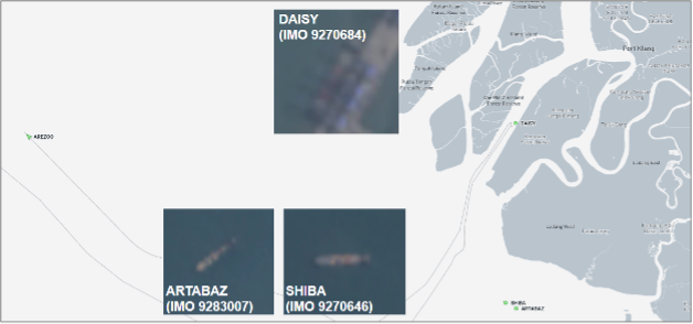 Iran-flagged cargo vessels at Port Klang on August 5 (Credit: Marine Traffic & ESA Copernicus)