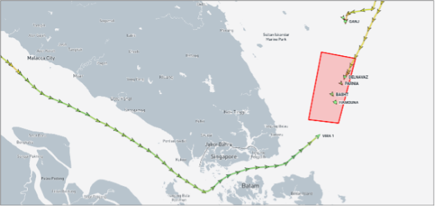 Iran-flagged cargo ships in the Malaysian EOPL on August 6 (Credit: Marine Traffic)