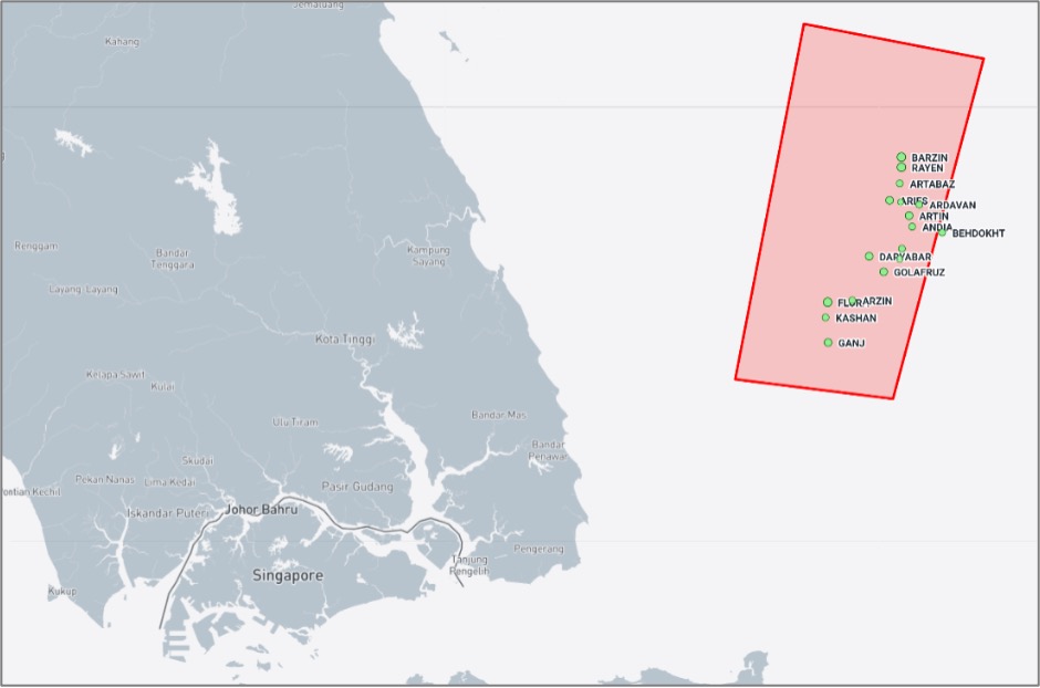 ran-flagged cargo ships near the Malaysian EOPL on October 16 (Credit: Marine Traffic)