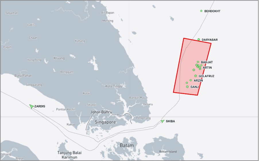 Iran-flagged cargo ships near the Malaysian EOPL on October 1 (Credit: Marine Traffic)