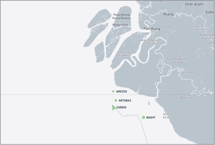 Iran-flagged cargo ships at Port Klang anchorage on October 2 (Credit: Marine Traffic)