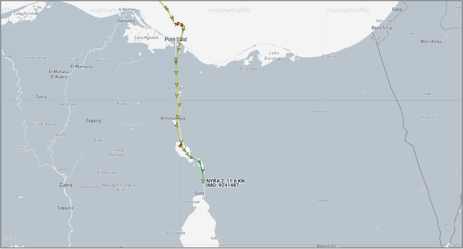 Iranian flagged cargo ship in Suez Canal on July 28 (Credit Marine Traffic)