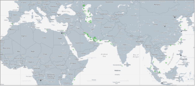 Iran-flagged cargo vessels across the region on August 11 (Credit: Marine Traffic)