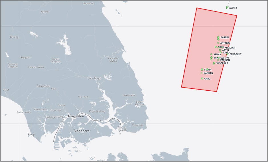 Iran-flagged cargo ships near the Malaysian EOPL on October 20 (Credit: Marine Traffic)