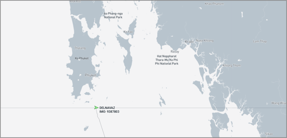 Iran-flagged cargo ship near Phuket on August 12 (Credit: Marine Traffic)