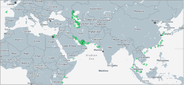 Iran-flagged cargo vessels across the region on August 13 (Credit: Marine Traffic)
