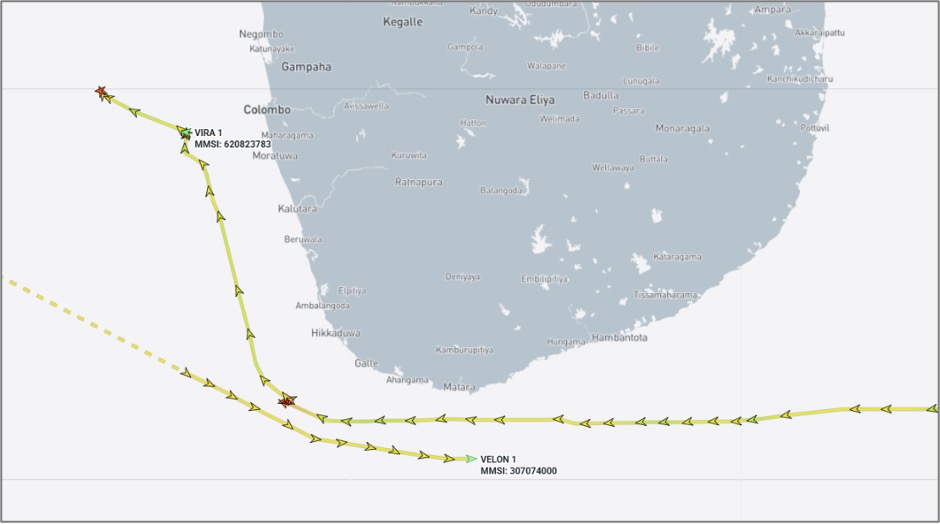 Iran-flagged cargo vessels near Sri Lanka on October 26 (Credit: Marine Traffic)