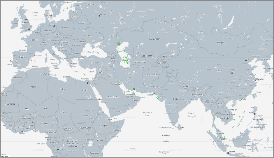Iran-flagged cargo vessels across the region on August 17 (Credit: Marine Traffic)