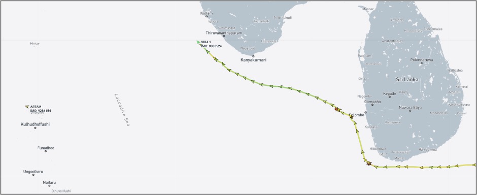 Iran-flagged cargo vessels near the Maldives and India on October 27 (Credit: Marine Traffic)
