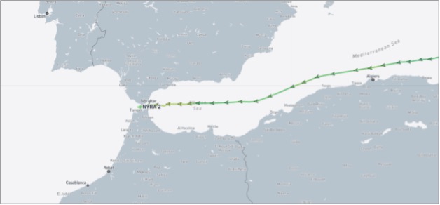 Iran-flagged cargo ship in the Gibraltar Strait on October 29 (Credit: Marine Traffic)