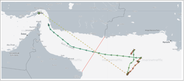 Iran-linked cargo ship RAMA 3 in the Strait of Hormuz on August 24 (Credit: Marine Traffic)