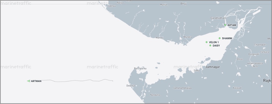 Iran-flagged cargo ships near the Gulf of Kutch on October 5 (Credit: Marine Traffic)