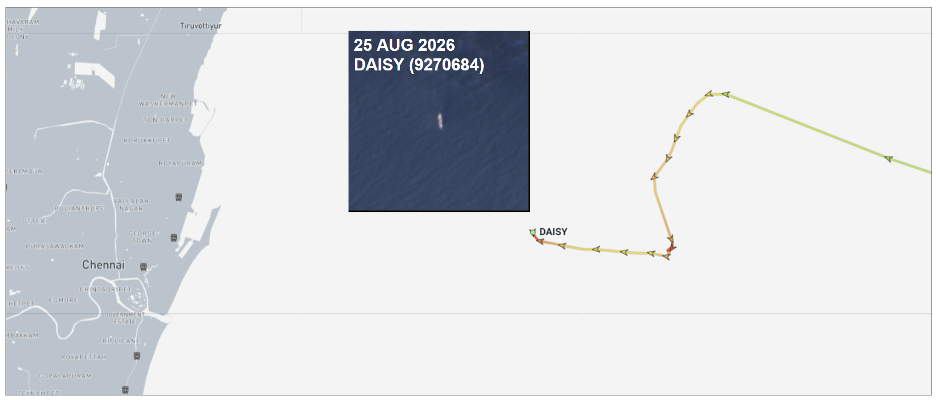 Iran-flagged cargo ship near Chennai on August 25 (Credit: Marine Traffic & ESA Copernicus)
