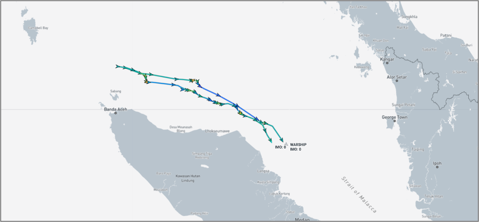 U.S. warships entering the Malacca Strait on August 28 (Credit: Marine Traffic)
