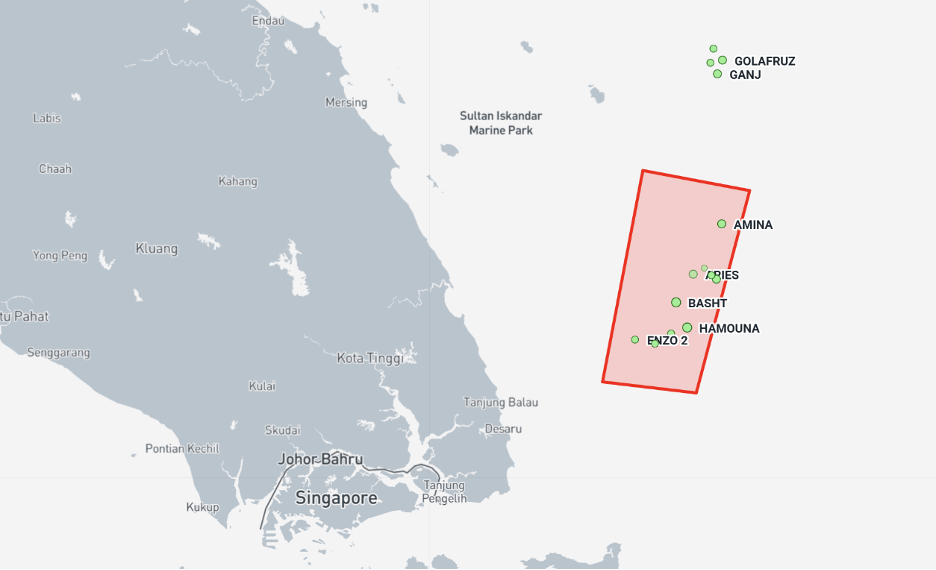 Iran-linked cargo vessels near Malaysian EOPL on August 31 (Credit: Marine Traffic)