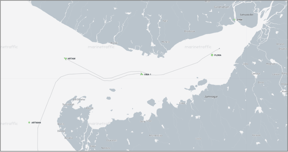Iran-linked cargo ships in the Gulf of Kutch on September 3 (Credit: Marine Traffic)
