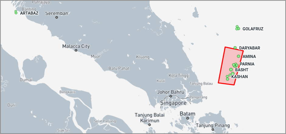 Iran-flagged cargo ships at Port Klang and the EOPL on September 15 (Credit: Marine Traffic)
