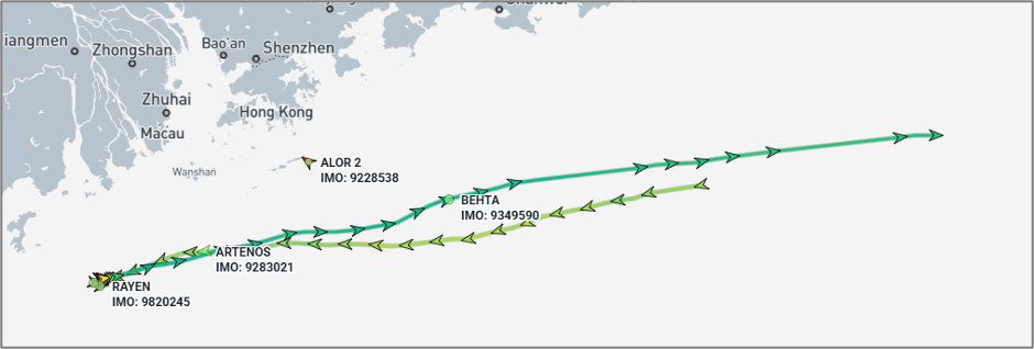 Iran-flagged container ships near China on September 16 (Credit: Marine Traffic)