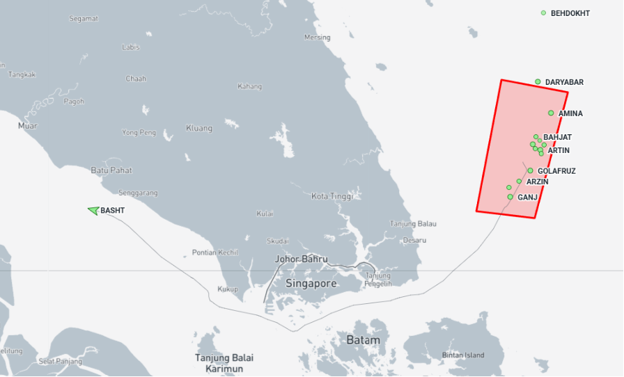 Iran-flagged cargo ships near the Malaysian EOPL on September 23 (Credit: Marine Traffic)