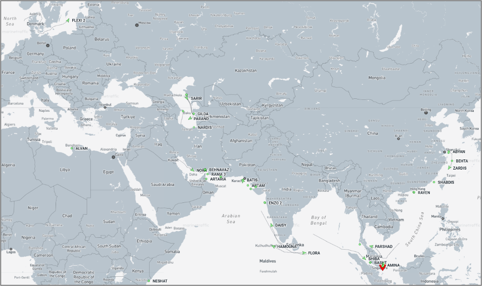 Iran-flagged cargo vessels across the region on September 25 (Credit: Marine Traffic)