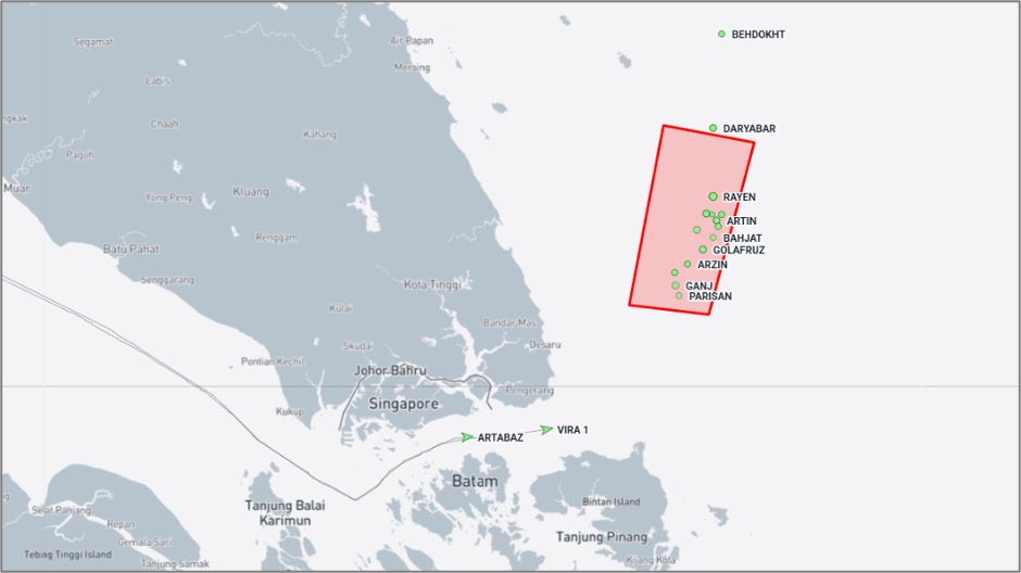 Iran-flagged cargo ships near the Malaysian EOPL on October 7 (Credit: Marine Traffic)