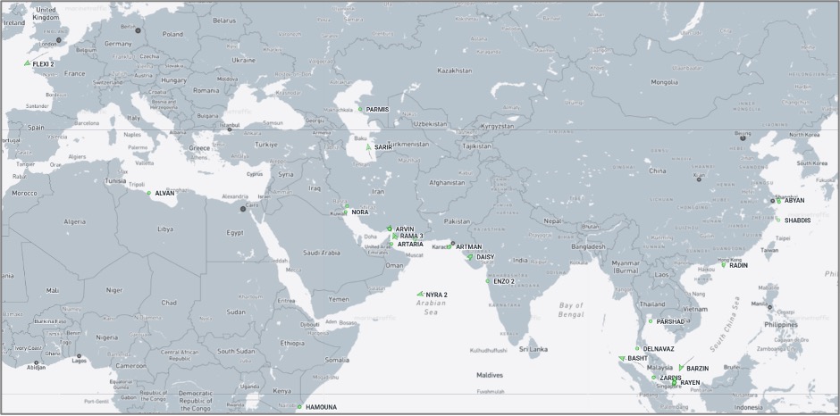 Iran-flagged cargo vessels across the region on October 8 (Credit: Marine Traffic)