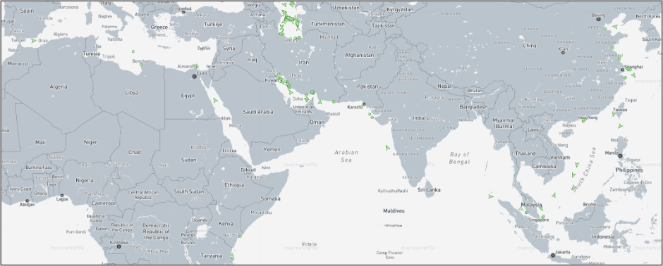 Iran-flagged cargo vessels across the region on August 3 (Credit: Marine Traffic)