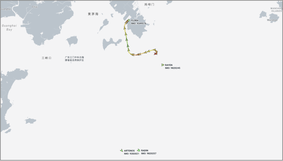 Iran-flagged cargo vessels at Zhuhai, China on August 4 (Credit: Marine Traffic)