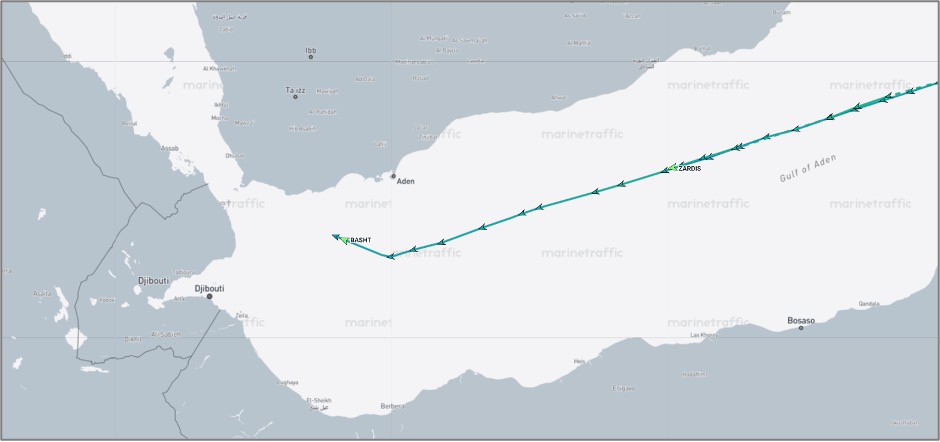 Iran-flagged cargo ships in the Gulf of Aden on October 16 (Credit: Marine Traffic)